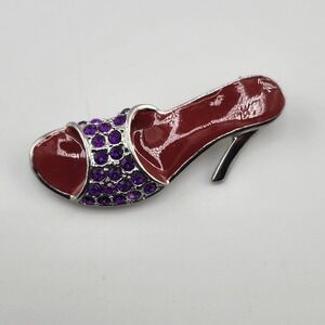 Red Stiletto Brooch Pin High Heel‎ Purple Rhinestones Jewelry Vintage
